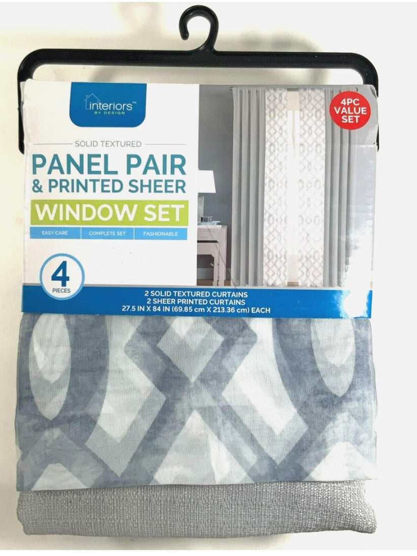 Panel Pair & printed Sheer Window set 4/pc