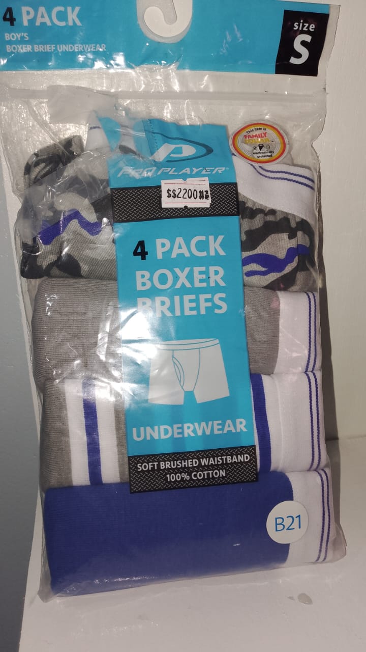 Pack of 4 boxer briefs with a blue label on a white background